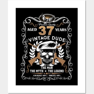 Skull Aged 37 Years Vintage 37 Dude Posters and Art